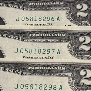 1976 $2 Two Dollar THREE Consecutive Neff/Simon Sigs KC District CH/CU Notes - Picture 1 of 11