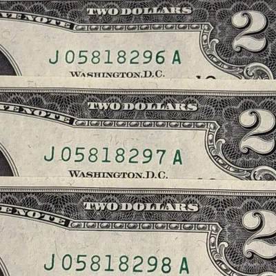 1976 $2 Two Dollar THREE Consecutive Neff/Simon Sigs KC District CH/CU Notes - Image 1 of 4