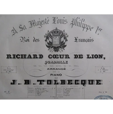 Tolbecque J. B. Richard Corazón de León Cuadrilla Piano Flauta Violín Ca1842 Foto 1 de 4