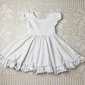 SweetHoney Girls 5 Years Gold Dot Blue Trim Ruffle Twirl Dress Boutique - Picture 1 of 5