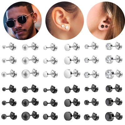 Juego de 6 piezas de aretes de acero inoxidable circonita cúbica pendientes de cartílago joyería Foto 1 de 4