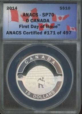 2014 O Canada Coin Series 10 Dollars First Day Issue #13 The Igloo ANACS SP70 - Image 1 of 2
