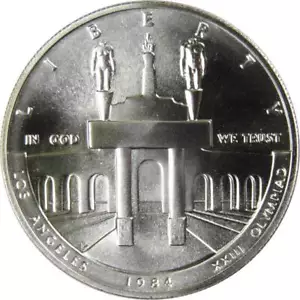 LA Olympiad Coliseum Commemorative 1984 P 90% Silver Dollar Uncirculated $1 Coin - Picture 1 of 2
