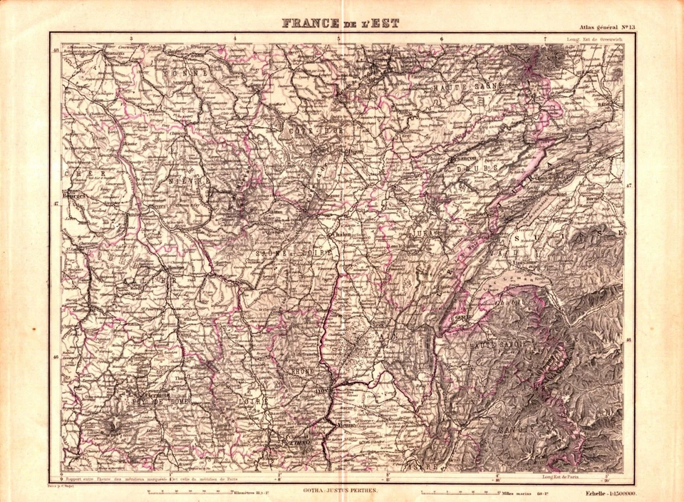 "FRANCE DE L'EST" EASTERN FRANCE Antique original map 1885 - Image 1 of 1