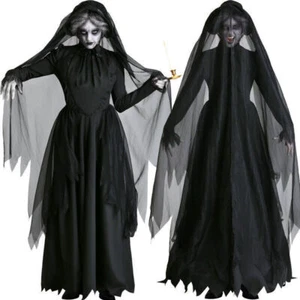 Hot Women Halloween Ghost Bride Cosplay Costume Scary Witch Vampire Black Dress - Picture 1 of 4