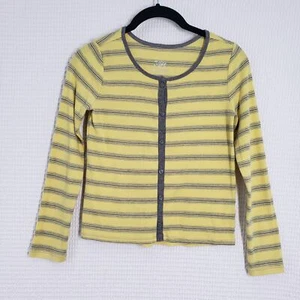 Justice Cardigan Girls 10 Yellow Gray Rib Knit Long Sleeve Top Preppy Striped - Picture 1 of 17