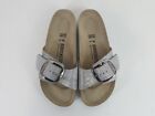 Birkenstock Madrid Silver Washed Metallic Leather Narrow Fit Sandals Size 6 NWOB