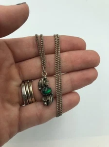 Impresionante colgante y collar de piedra con incrustación verde de plata de ley 925 MÉXICO - Imagen 1 de 12