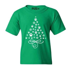 Paw Print Dog Cat Christmas Tree Holiday Youth's T-Shirt Christmas Shirts - Picture 1 of 4