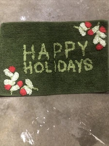 25”x16”  Happy Holidays Holly Berry Christmas Rug - Picture 1 of 4