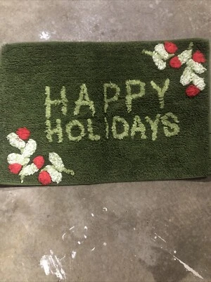 25”x16”  Happy Holidays Holly Berry Christmas Rug - Image 1 of 4