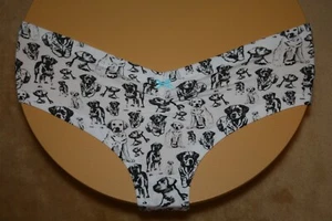 White Extra Low Rise Cheeky Hipster w Dogs & Little Blue Bow Size XS - Picture 1 of 2