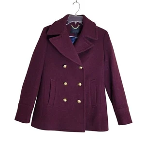 J. Crew Stadium Cloth by Nello Gori Pea Coat Size 4 Merlot Burgundy Wool Blend - Picture 1 of 4