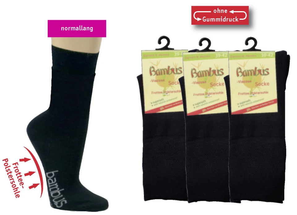 3-15 Paar Bambus Viskose Socken Frottee - Polstersohle o. Gummi Komfortbund - Bild 1 von 2