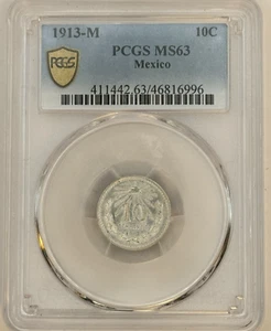 1913-M Mexico 10 Centavos silver, PCGS MS-63 - Picture 1 of 5