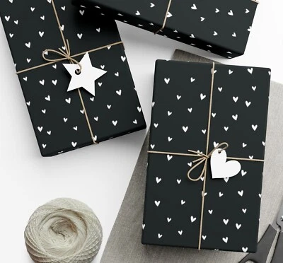 Valentine Wrapping Paper Rolls, Black Wrapping Paper with White Hearts - Image 1 of 4