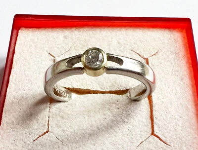 Solitär Brillant Ring 950 Platin, 750 Gelbgold Designer Damenring Gr. 55! - Bild 1 von 4