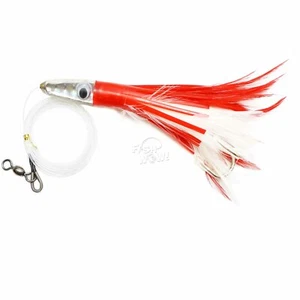 Pescado ¡WOW! 6" Pluma de Atún Jet Bala Manijado Pesca Gran Juego Señuelos Rojo Blanco NUEVO - Imagen 1 de 6