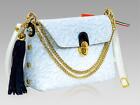 Marino Orlandi Small Messenger Bag Bridal Blue Floral Leather Clutch w/Chain