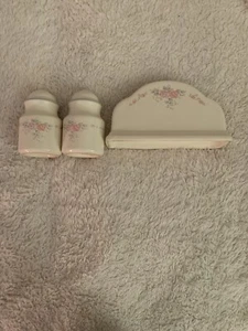 Vintage Pfaltzgraff Trousseau Ceramic Napkin Holder & Salt/Pepper Shakers - Picture 1 of 7
