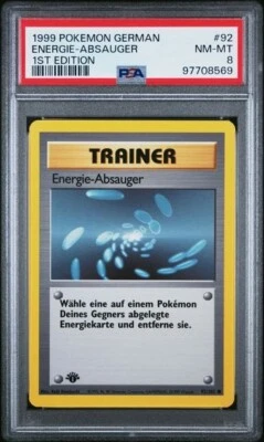 PSA 8 ENERGIE-ABSAUGER 92 1ST EDITION GERMAN BASE SET 1999 POKEMON VINTAGE - Image 1 of 2