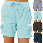 Womens Cargo Pants Shorts Cotton Line Elastic Waist Shorts Soft Comfortable New#