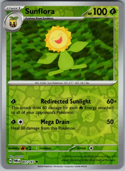 Pokemon - Sunflora - 007/167 - Reverse Holo -  Twilight Masquerade - NM/M - Image 1 of 1