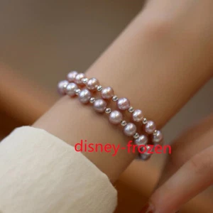 2 row 7-8mm AAA Real natural south sea purple pearl bracelet 14k gold 7.5-8" - Picture 1 of 4