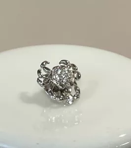 Vintage Silver Tone Crab Crabby Pin Brooch w/Rhinestones Beachy Cancer Symbol - Picture 1 of 7