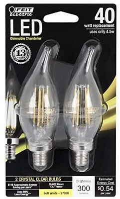 Feit Electric 40W Equivalent Clear Dimmable Chandelier Flame Tip (2 Pack) - Image 1 of 2