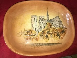 CBK 2003 Serving Platter Ceramic Shallow Oval Bowl 14" x 11" 3D Church Cathedral - Picture 1 of 10