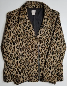 Chico's Full Zip Leopard Cheetah Print Jacquard Lined Moto Jacket Women 1 = 8/10 - Picture 1 of 13