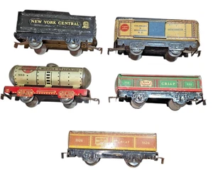 Lot Of 5 Vintage 0/027 Gauge Marx Freight Cars Tin Plate Lithograph Post War Old - Picture 1 of 9