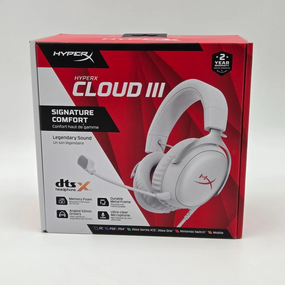 HyperX B96MXAA Cloud III Wired Gaming Headset Angled 53mm Drivers Gray/Red