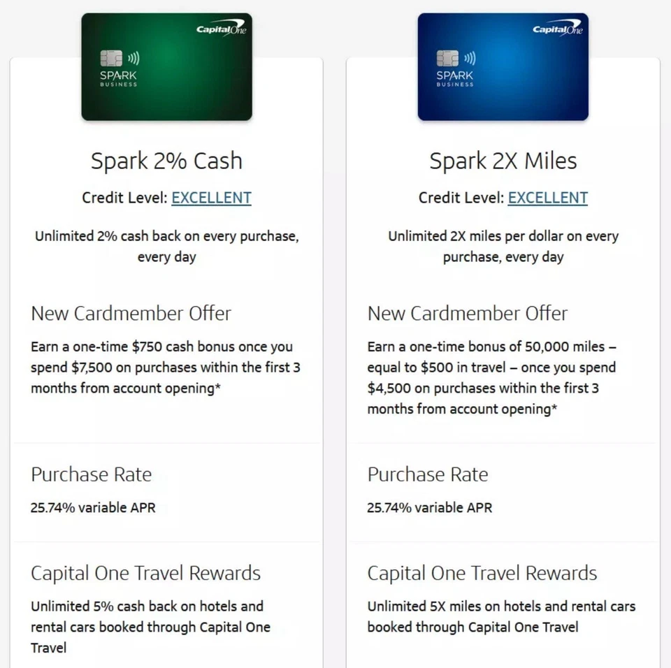 你选择你的奖金 ! Capital One Spark现金里程奖金信用卡推荐 — 第 1/1 张图片