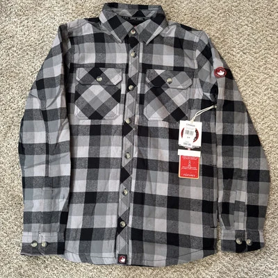 Canada Weather Gear Para Hombre Sherpa Forrado Franela Abotonada Negro y Gris Foto 1 de 4