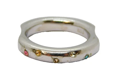 Sterling Silver Multi-Colour Stone Set Chunky Band Ring Vintage c1970 Size K 1/2 - Image 1 of 4