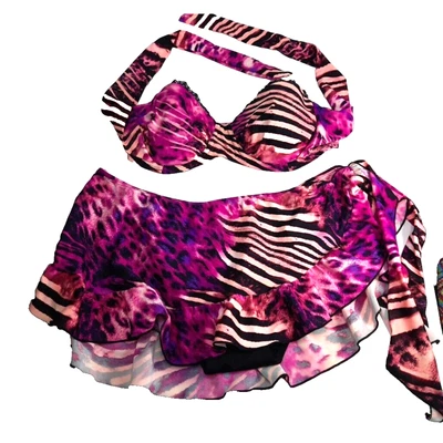 Elegante y Sexy Floral Estampado Animal Halter Playa Falda Bikini Grande Púrpura Mob Esposa Foto 1 de 4
