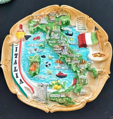 Vintage Italian 3D Map Wall Art Decor Rome Venice Naples Cities Food Culture - Image 1 of 4