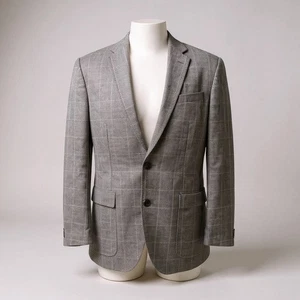 Ted Baker London Blazer Jacket 42L Endurance Kyle SPJ Gray Wool Windowpane  - Picture 1 of 11
