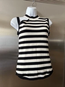 CENTRAL PARK WEST STRIPED KNIT TOP BLACK & WHITE SZ S MOCK NECK SLEEVELESS - Picture 1 of 8