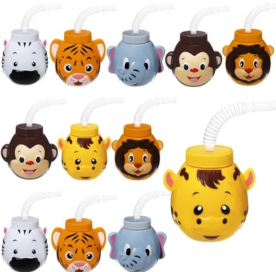 12 Sets Zoo Animal Cups with Straws and Lids, 10 oz Plastic Reusable Safari J... - Image 1 of 4