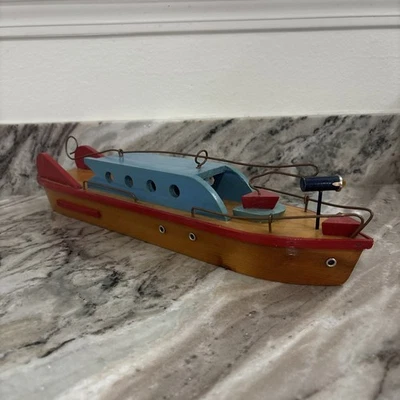 Старинный 16-дюймовый деревянный пруд лодка яхта шлюп парусный корабль на заказ ручной работы винтажный - Изображение 1 из 4