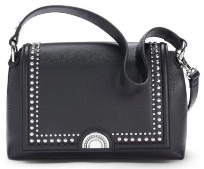 Brighton Jazz Studded Black Leather Medium Flap Bag Crossbody NWT MSRP $450 - Image 1 of 4
