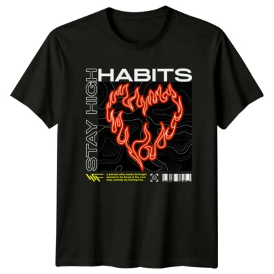 Stay High Habits Heart Flames Love Mens T-Shirt Womens Graphic Tee Unisex - Image 1 of 4