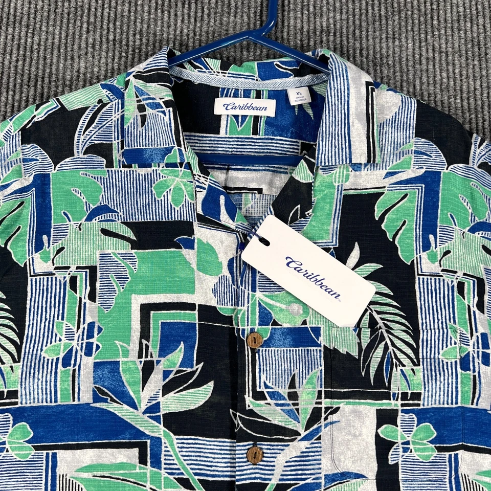 Camisa Caribeña Para Hombre XL Extra Grande Azul Hawaiana Manga Corta Abotonada Nueva Foto 1 de 4