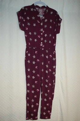 Girls Pants Jumpsuit PURPLE w/ PATTERN STARS Pockets SLIM LEG Rayon XL 14-16  - Image 1 of 2