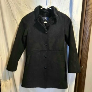 LONDON FOG Boys Black DRESS UP COAT W FAUX FUR COLLAR S 7 8 - Picture 1 of 3