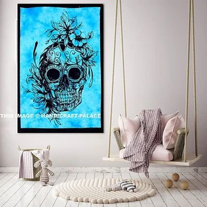 Sugar Skull Picnic Beach Throw Bohemian Round Hippie Tapestry Indian Dorm Decor - Picture 1 of 2