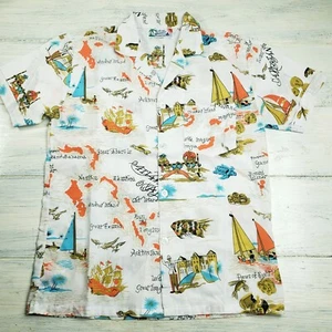 VINTAGE 1970s BAHAMA PARADISE Novelty HAWAIIAN STYLE ALOHA SHIRT Youth Size 14 - Picture 1 of 5